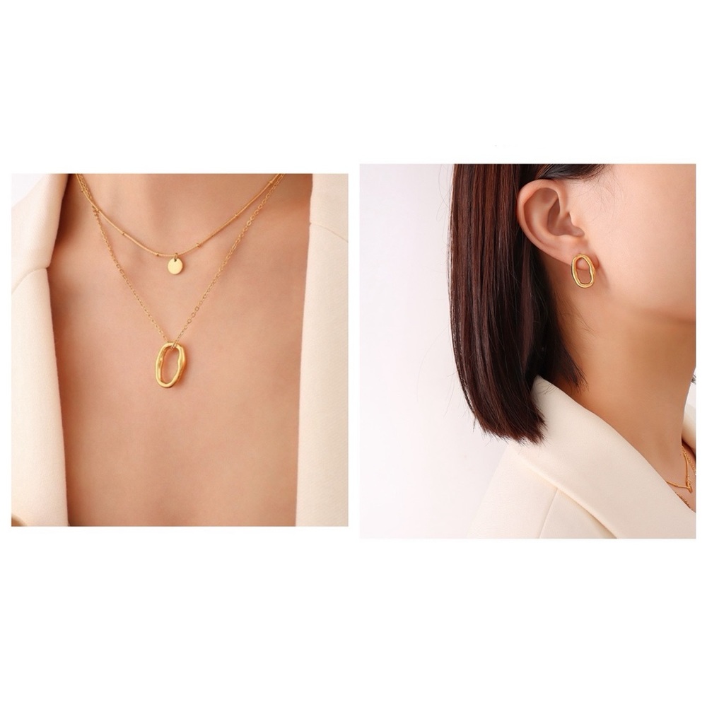18K plated French style double layer necklace and earrings set